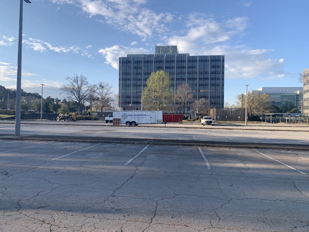 Downtown street beside a building planned for demolition