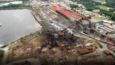 Overhead view of work at a tank terminal