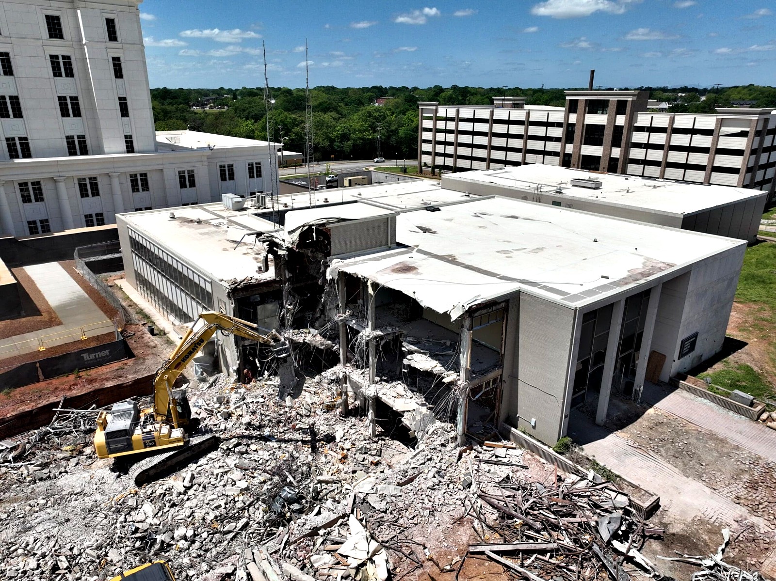 Spartanburg courthouse demolition site, aerial view