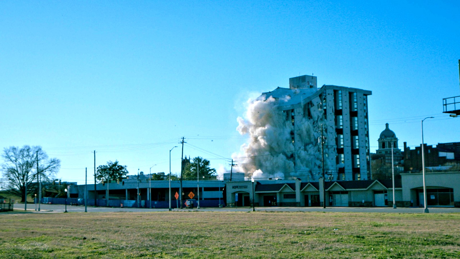 Controlled implosion of a high-rise building