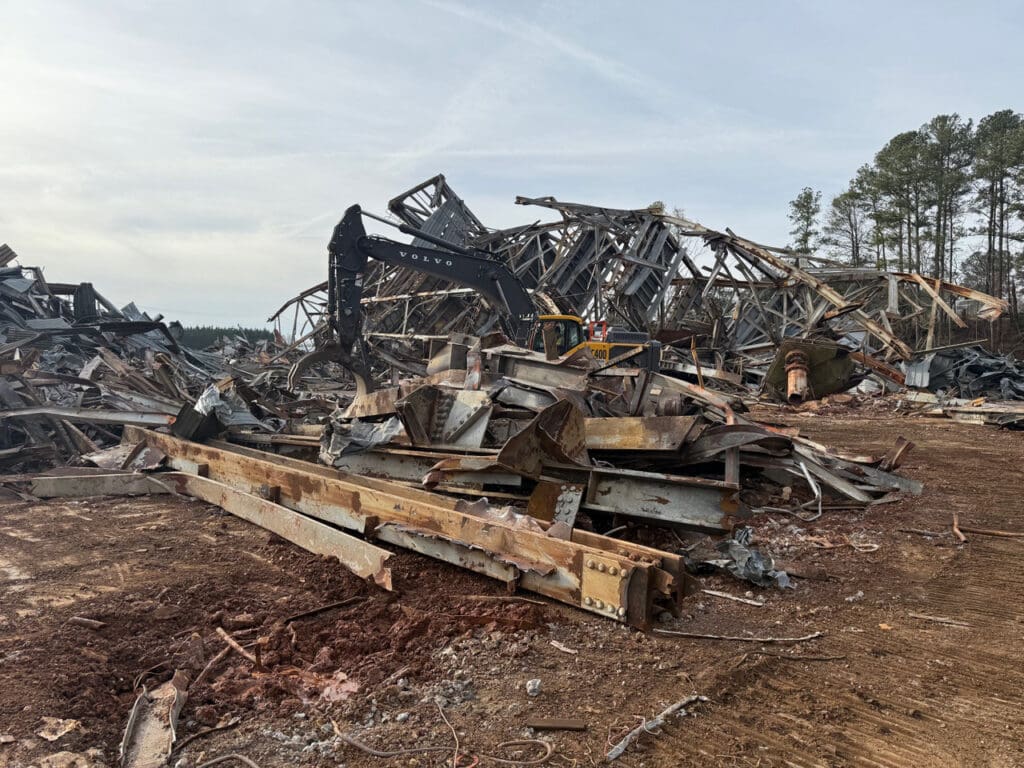 Steel scrap pile staged for recycling
